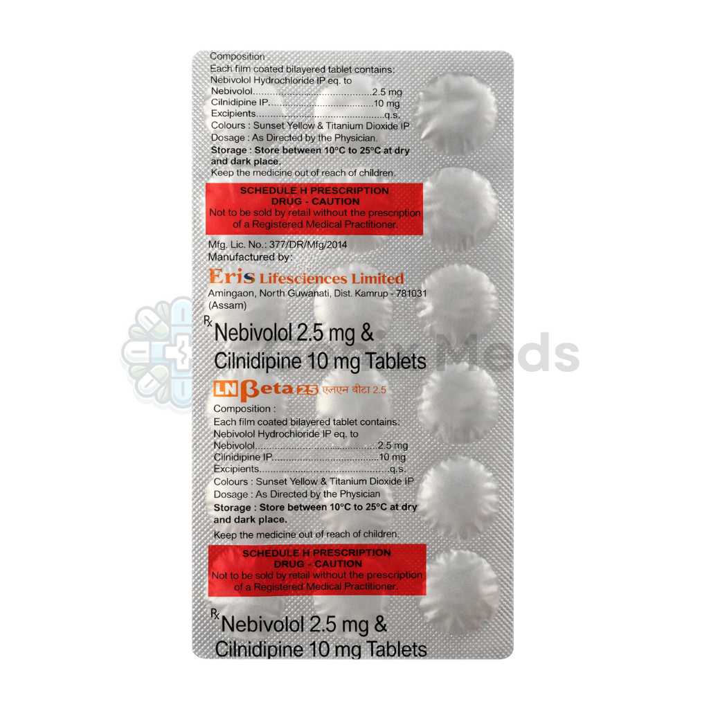 Nebivolol 2.5 mg & Cilnidipine 10mg Tablets (LN Beta 2.5)